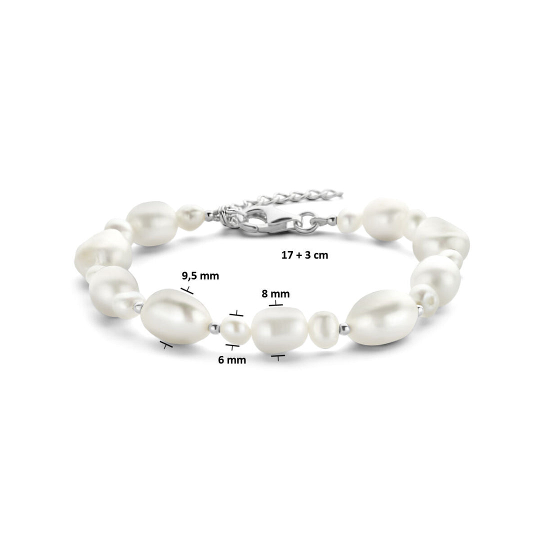 Zilveren armband dames parels gerhodineerd