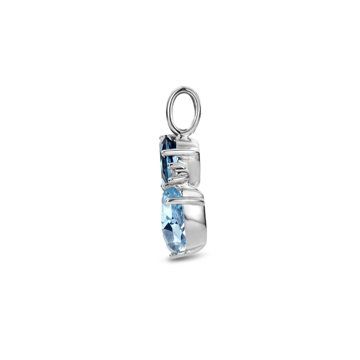De Van der Kooij Collectie hanger london blue topaas is voorzien van blauw topaas en 0,010ct h p1 diamant gezet in 14K witgoud, met een modern ontwerp perfect voor aan je collier.