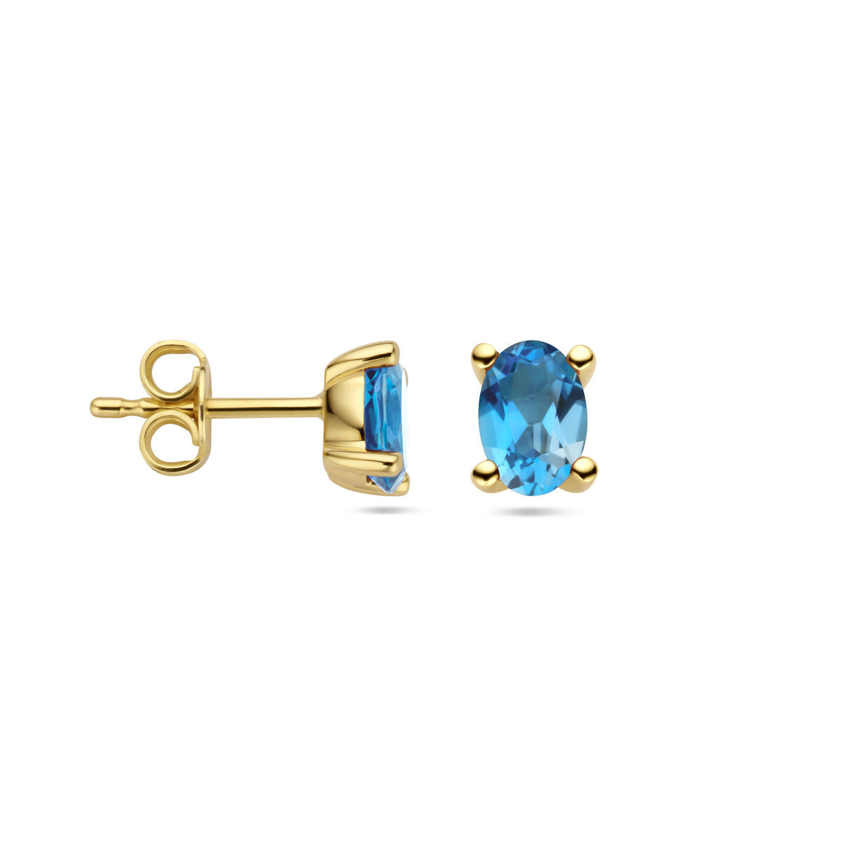kolczyki wkrętki london blue topaz 14K żółte złoto