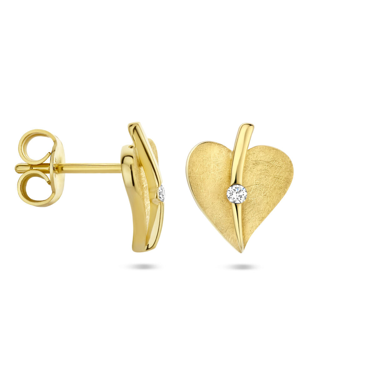 kolczyki wkrętki serce zarysowane diament 0.04ct (2x 0.02ct) h si 14K żółte złoto