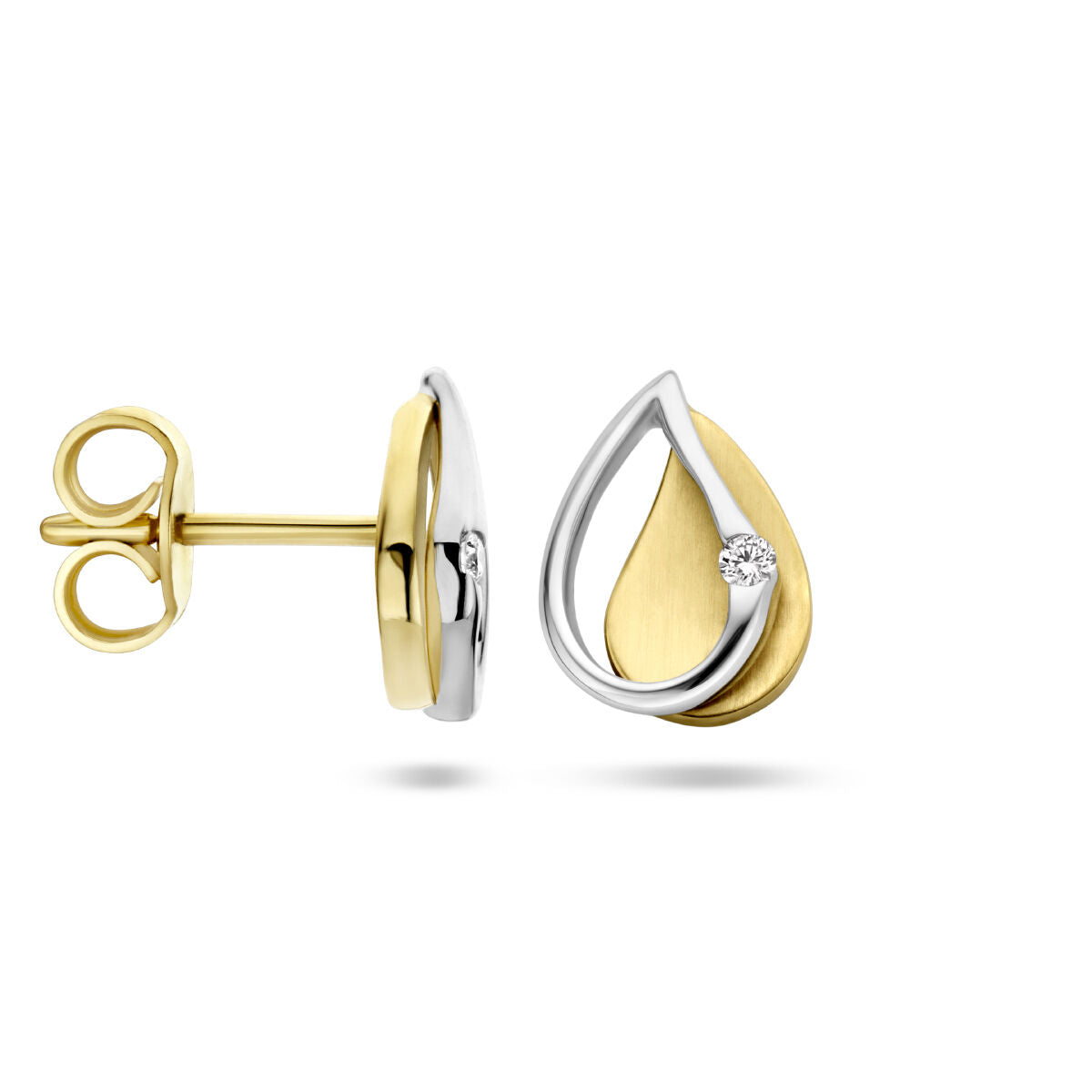 kolczyki wkrętki diament 0.03ct (2x 0.015ct) h si 14K bicolor złoto żółte/białe