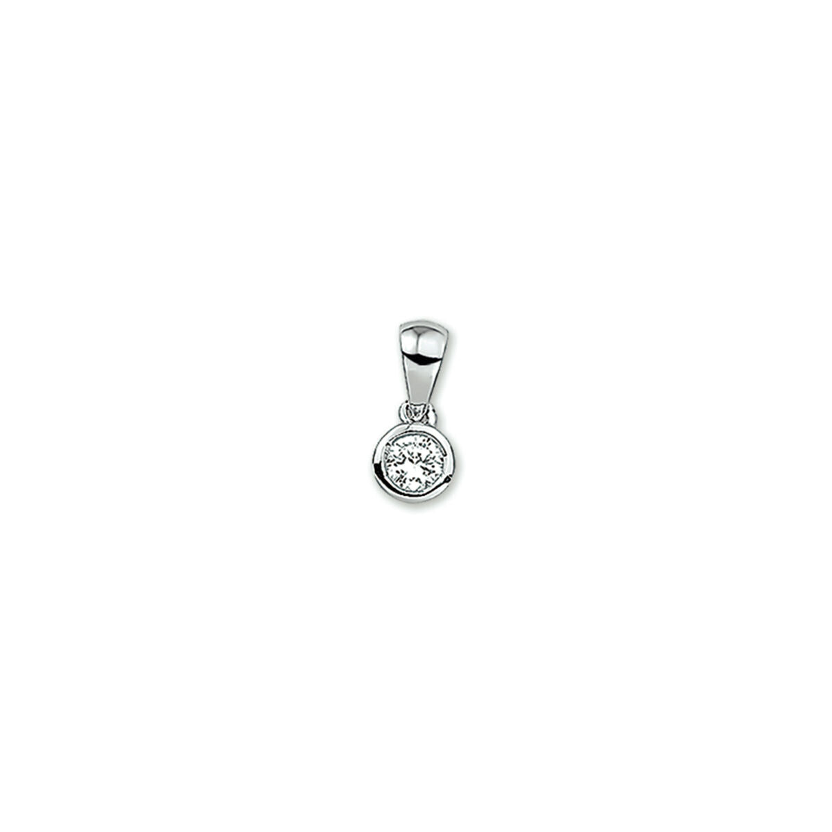 Zilveren gerhodineerde hanger met een ronde zirkonia in het midden.