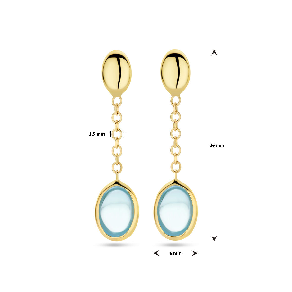 kolczyki niebieski topaz 26 mm 14K żółte złoto
