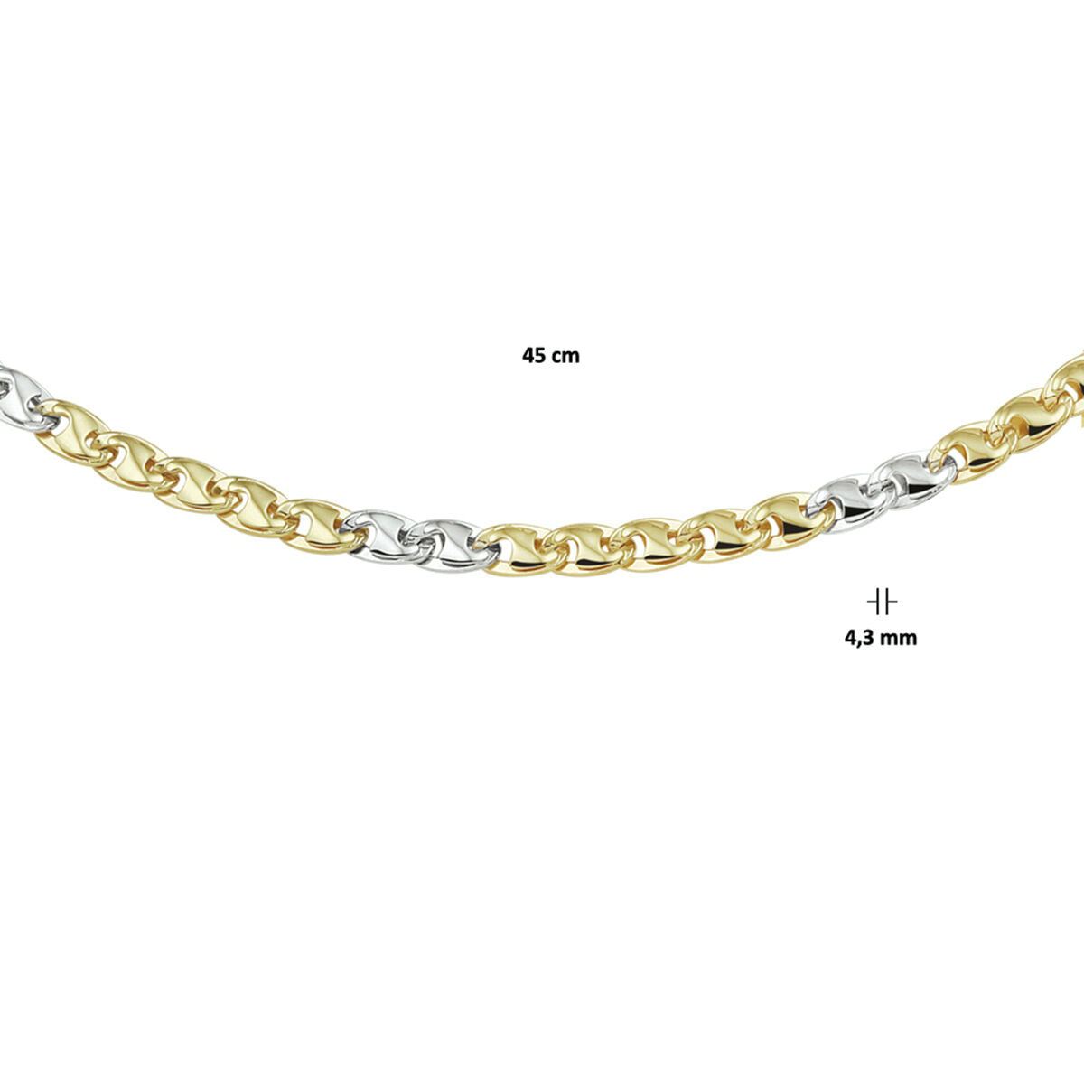 naszyjnik 4,3 mm 14K bicolor złoto żółte/białe