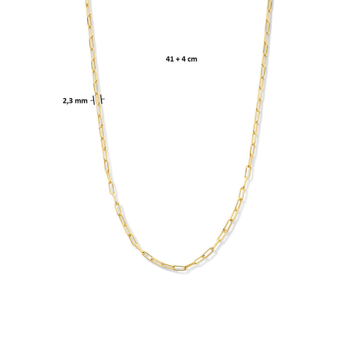 collier paperclip vierkante buis 2,3 mm 41 + 4 cm 3 micron zilver verguld (geel)