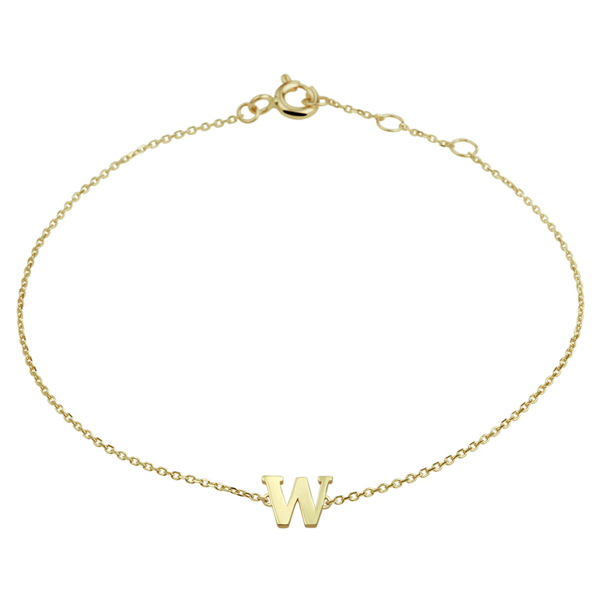 Bransoletka z 14K żółtego złota z literą "W", o długości 16,5 - 17,5 - 18,5 cm.