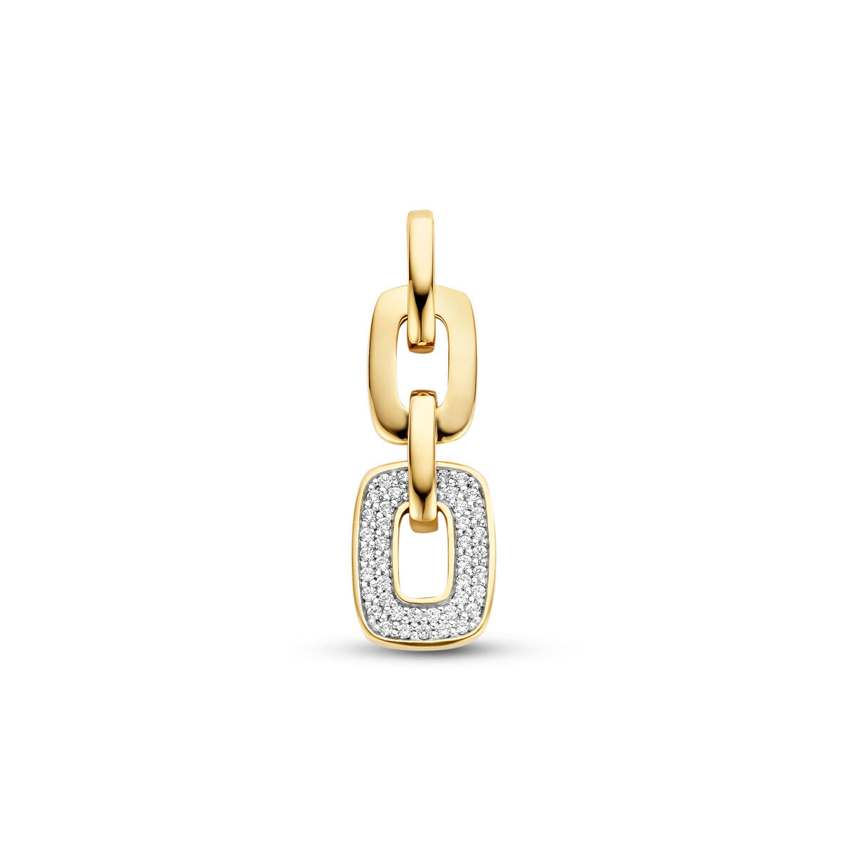 Wisiorek w kształcie ogniwa, wykonany z 14K żółtego złota, ozdobiony diamentami o wadze 0,18 ct.