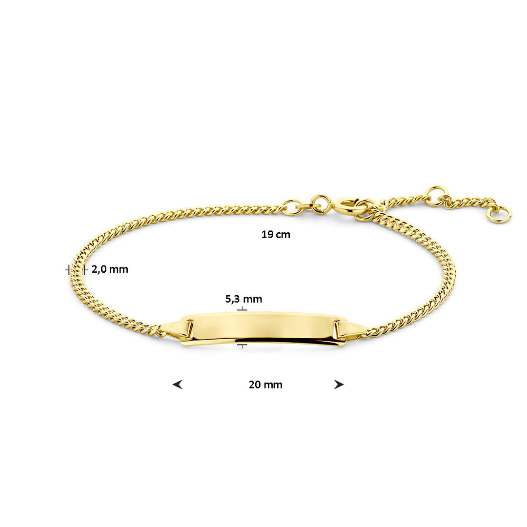 graveerarmband gourmette plaat 5,0 mm 16 - 17,5 - 19 cm 14K geelgoud