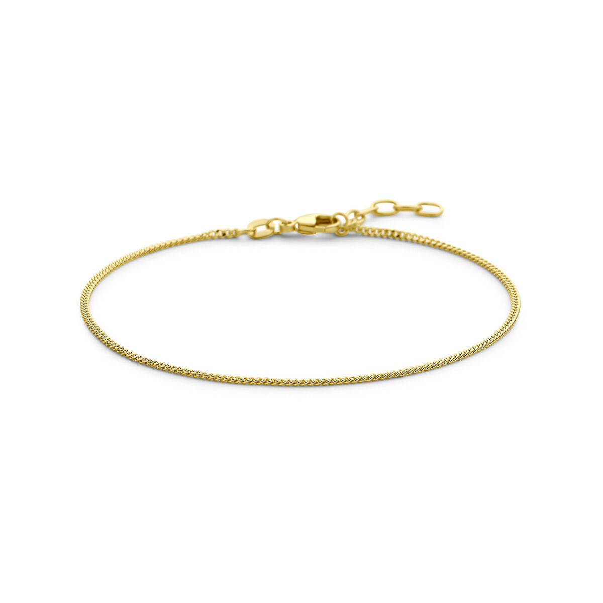 bransoletka z 14K żółtego złota, o gładkiej powierzchni, długości 19 + 2 cm, z zapięciem.