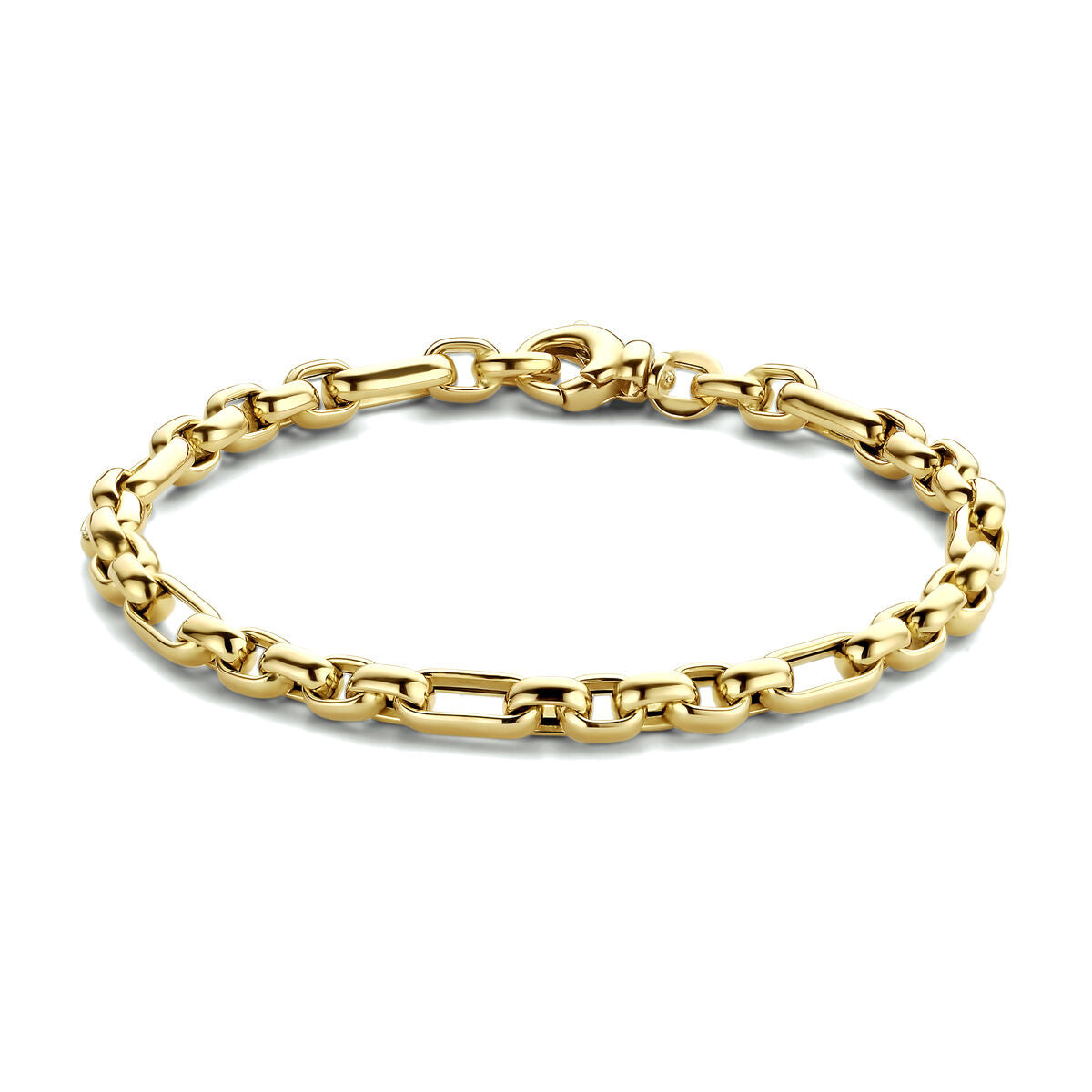 Bransoletka z 14K żółtego złota o szerokości 4,8 mm i długości 19 cm, z ogniwami w kształcie anker.