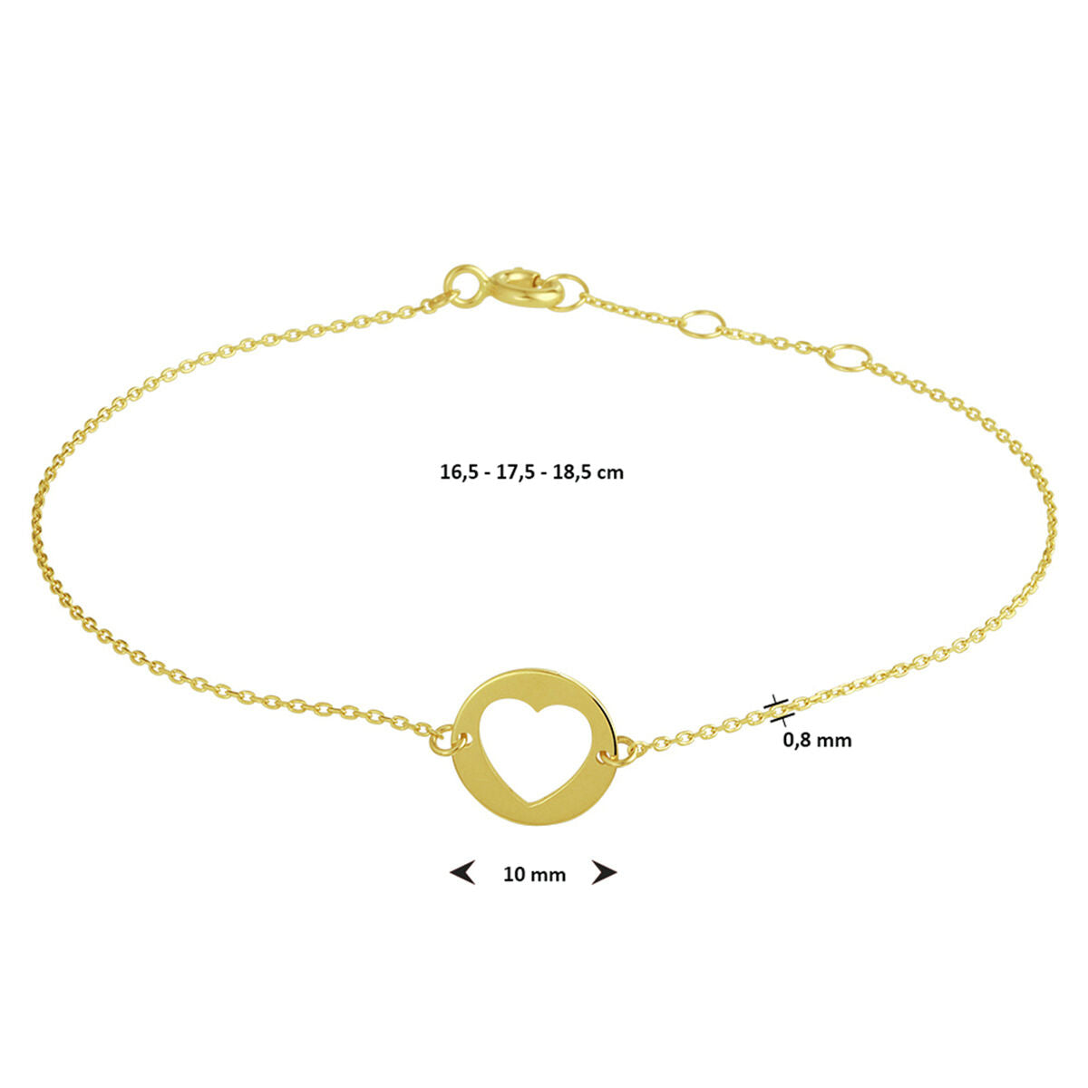 bransoletka serce 16,5 - 17,5 - 18,5 cm 14K żółte złoto