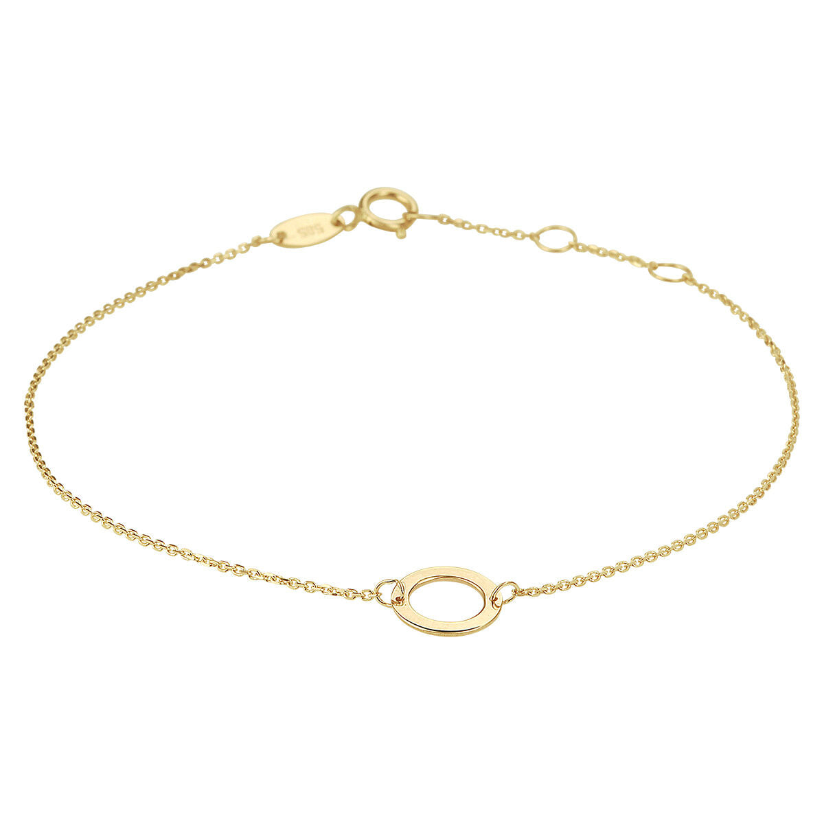 Bransoletka z 14K żółtego złota, delikatny łańcuszek z owalnym elementem, długość 16,5 - 18,5 cm.