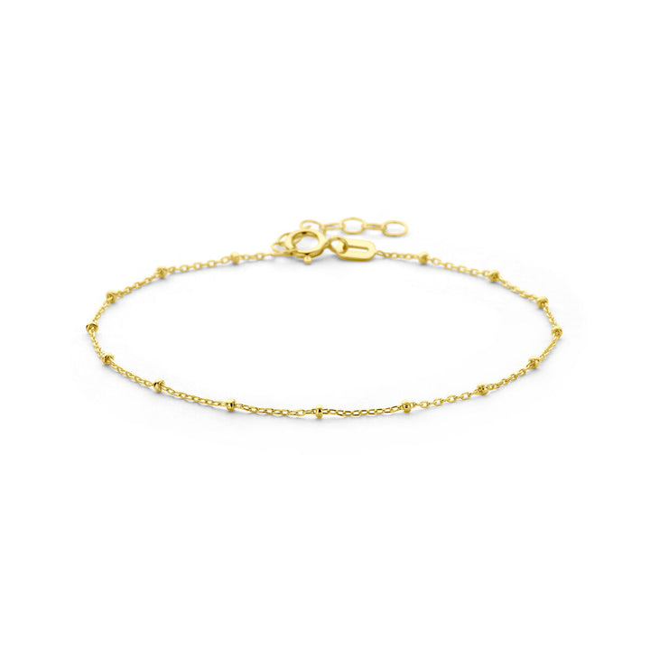 Een stijlvolle damesarmband: de Van der Kooij Collectie armband bolletjes 1,3 mm, lengte 16+3 cm, gemaakt van 14K geelgoud.