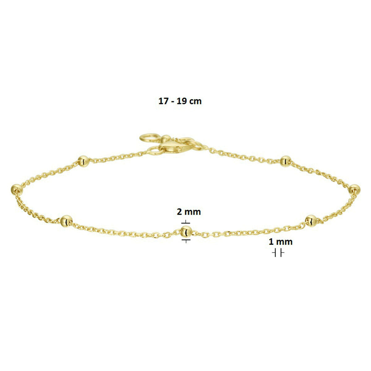 bransoletka kotwica kuleczki 1,0 mm 17 - 19 cm 14K żółte złoto