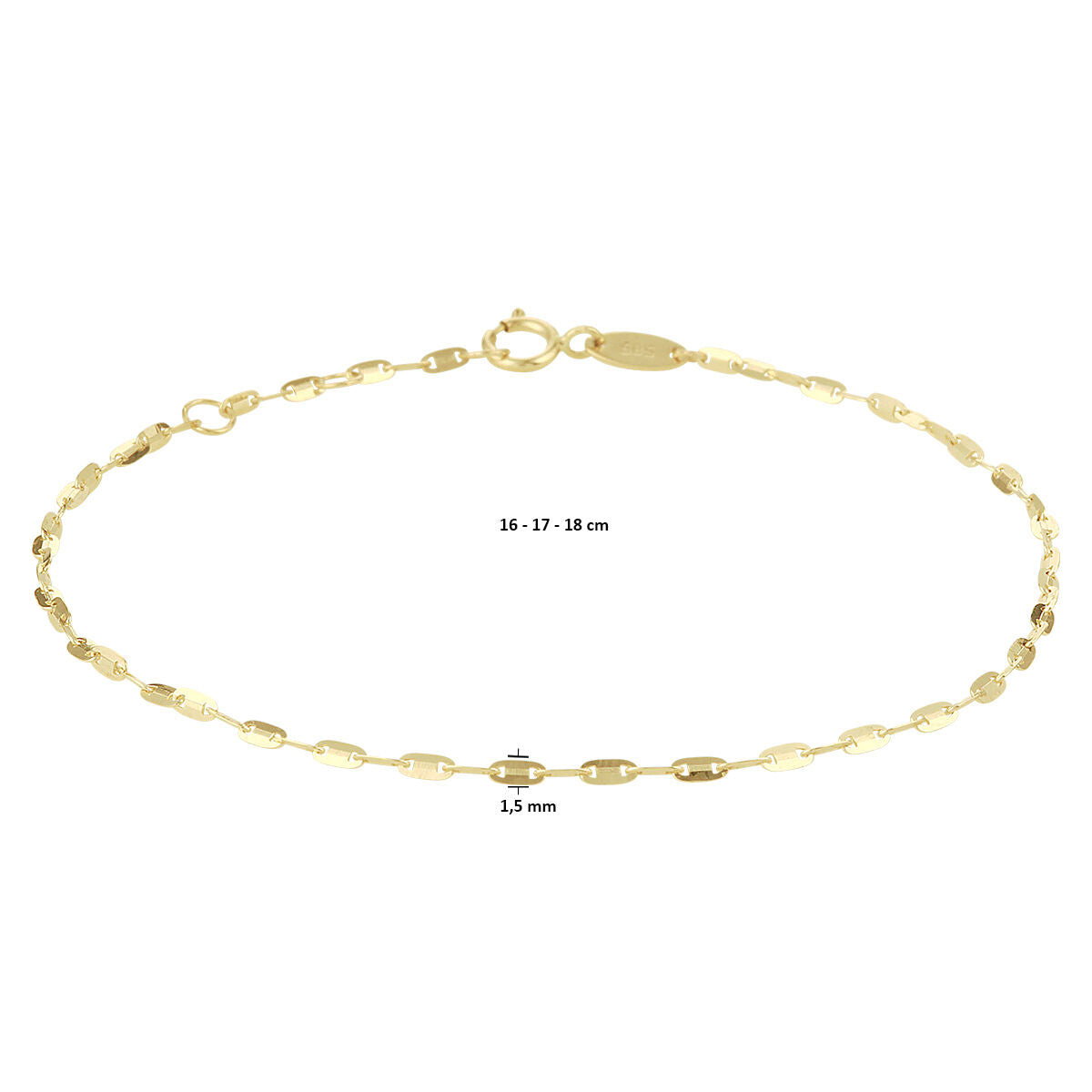 bransoletka z płytkami 1,5 mm 16 - 17 - 18 cm 14K żółte złoto