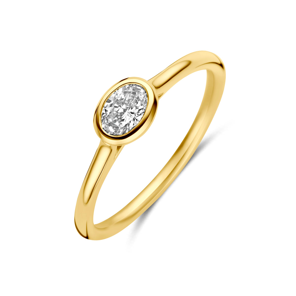 Pierścionek z diamentem 0,42 ct, owalny, w złotej oprawie 14K.