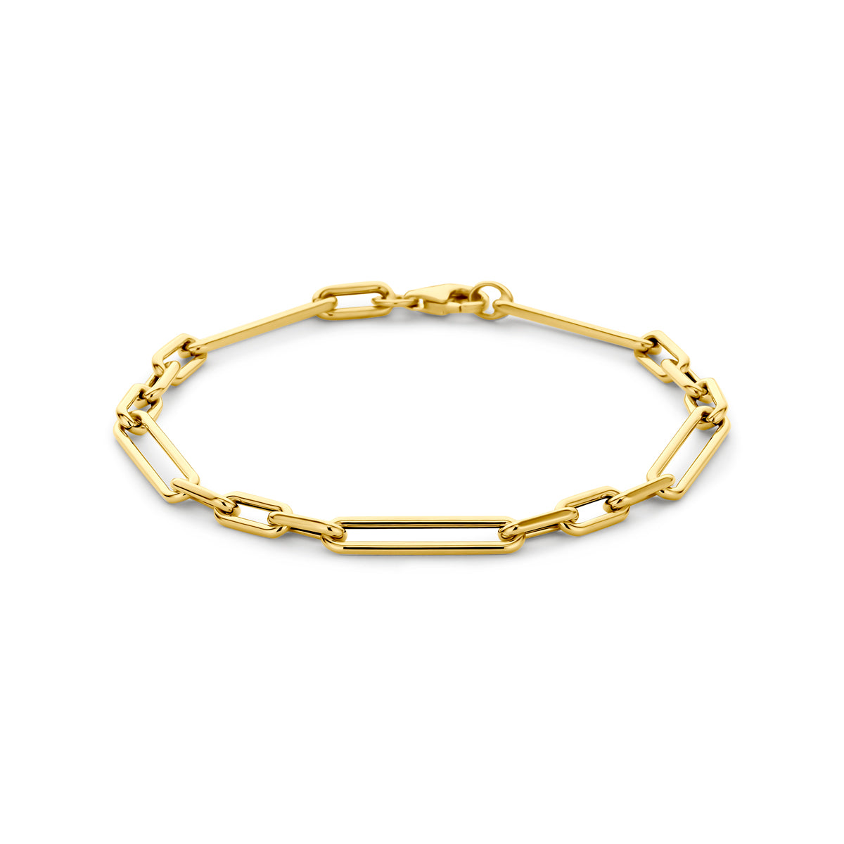 bransoletka 14K żółte złoto o szerokości 4,3 mm i długości 19 cm z ogniwami w kształcie prostokąta