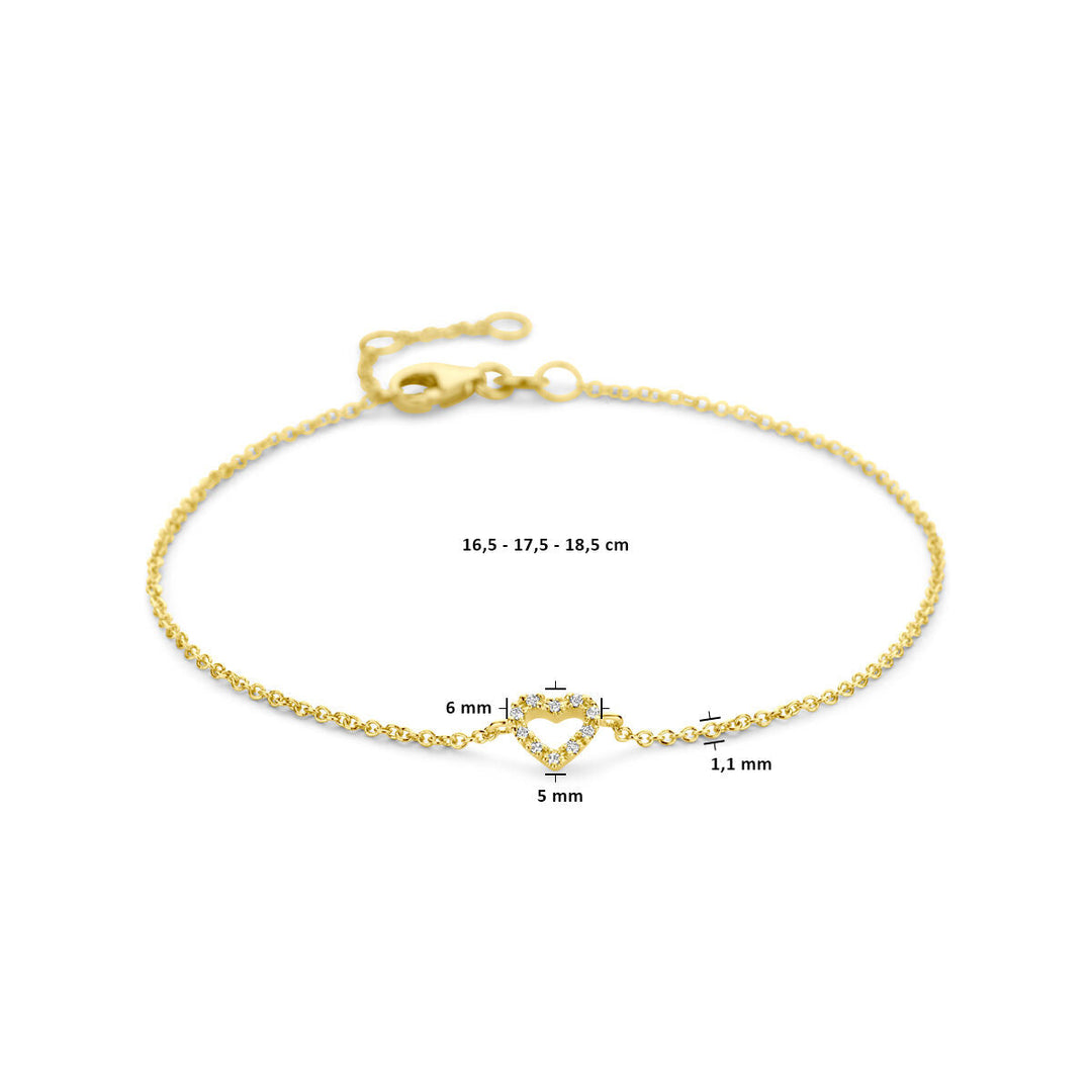 Gouden armband dames hart en diamant 14K