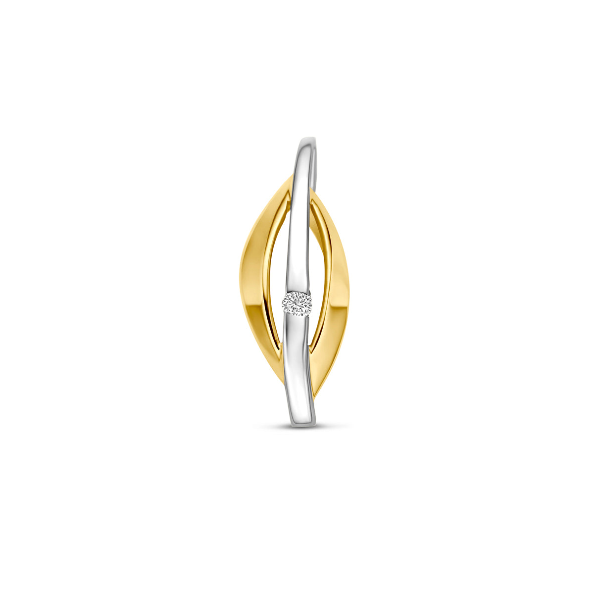 Wisiorek z lab-grown diamentem 0,03 ct, wykonany z bicolor złota w kolorze żółtym i białym, o długości 21 mm.