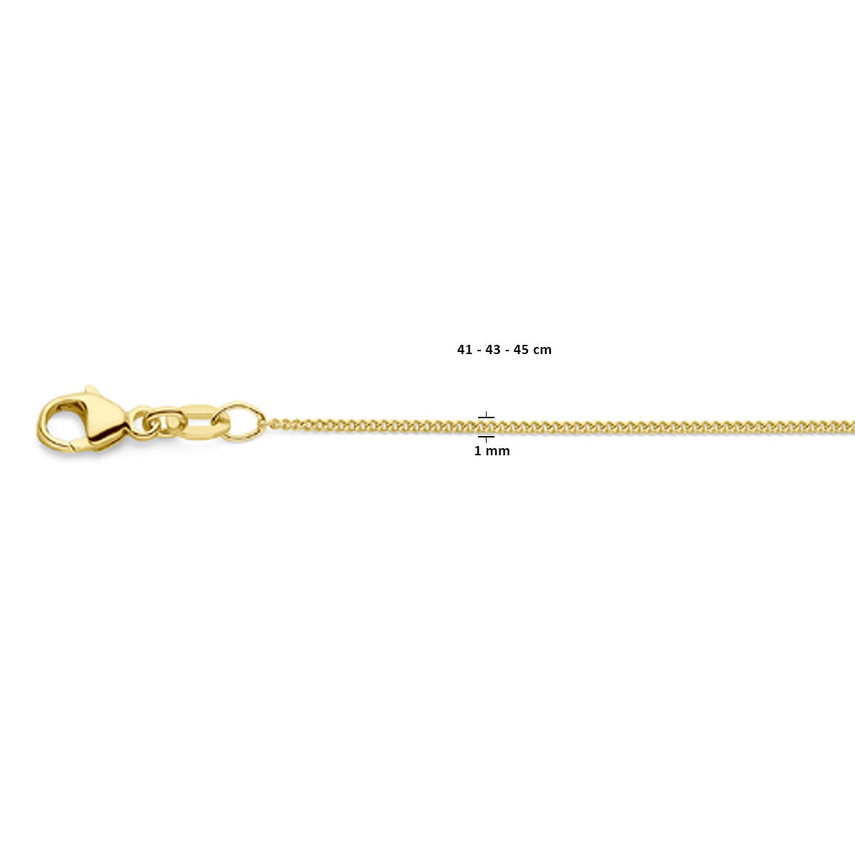 naszyjnik gourmette 4-stronnie szlifowany 1,0 mm 41 - 43 - 45 cm 18K żółte złoto