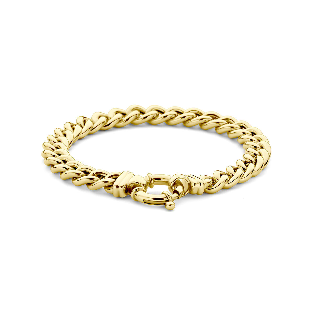 armband gourmette 7,7 mm 19 cm met groot springslot 14K geelgoud