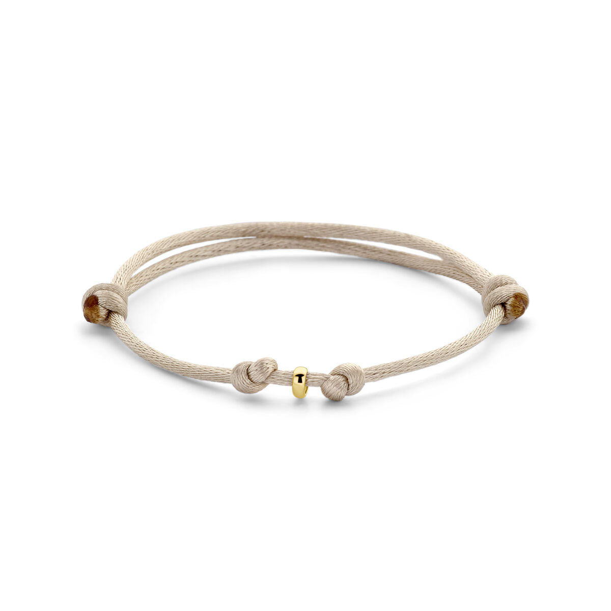 Beżowa bransoletka z satyny o długości 13-26 cm, z elementami z 14K złota i węzłami.
