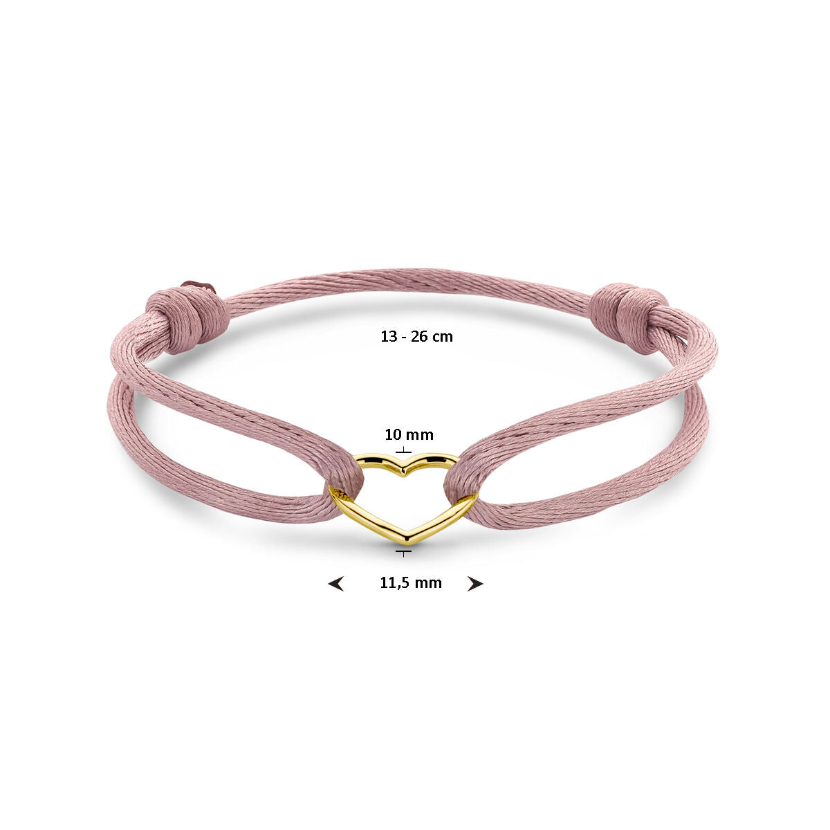 bransoletka satynowa miękka różowa serce 13 - 26 cm 14K złoto z gumy/nylonu/skóry