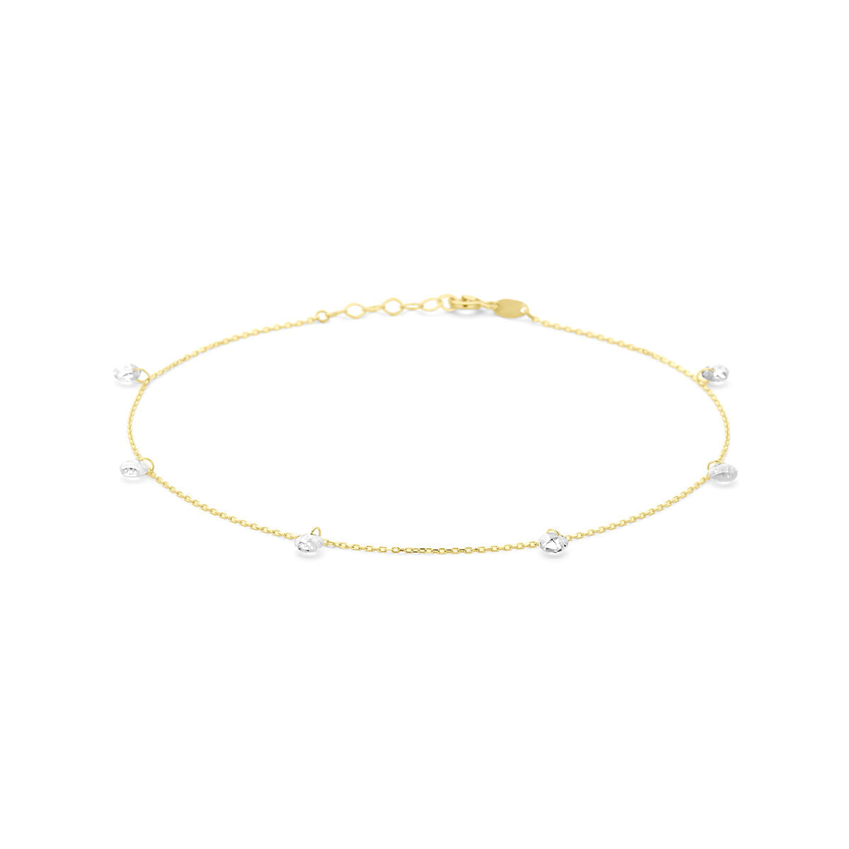 Złota bransoletka z cyrkoniami o średnicy 1,0 mm, długość 24 + 2 cm.