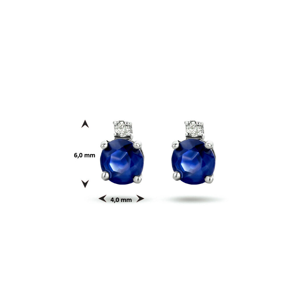 oorknoppen saffier en diamant (2x 0.015ct) h si 14K witgoud