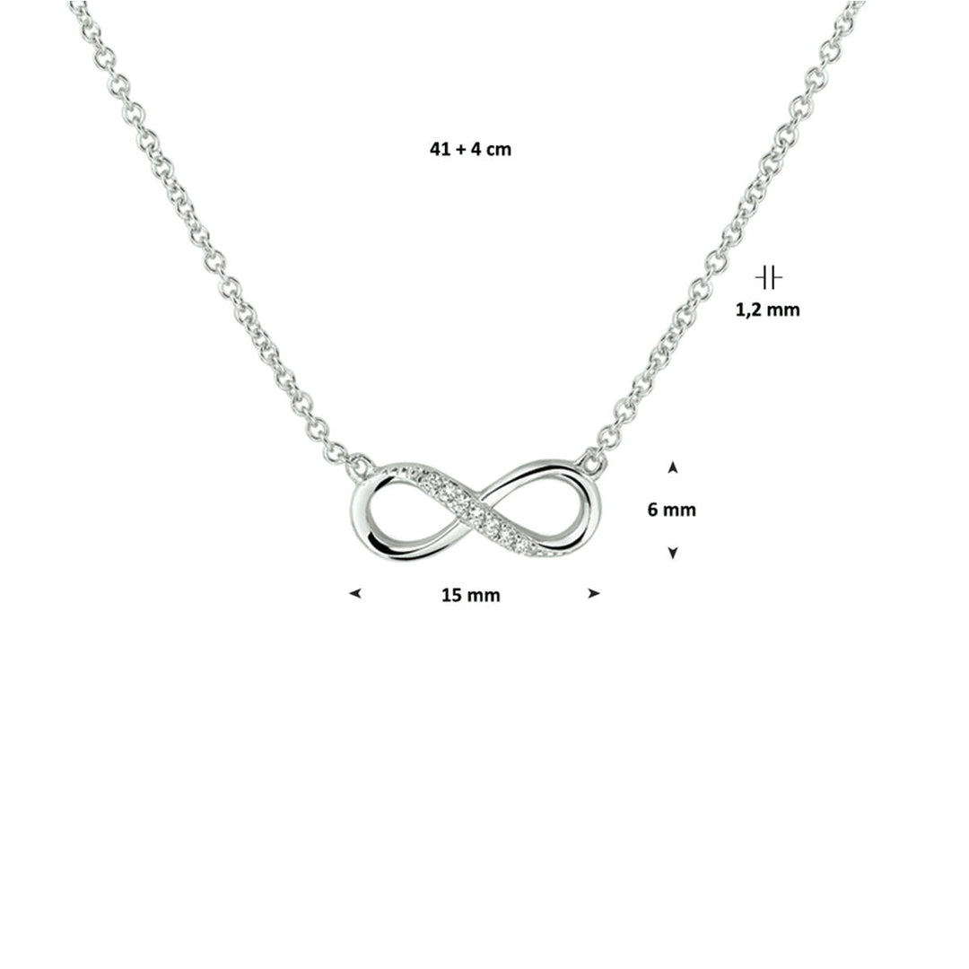 Zilveren ketting dames infinity zirkonia gerhodineerd