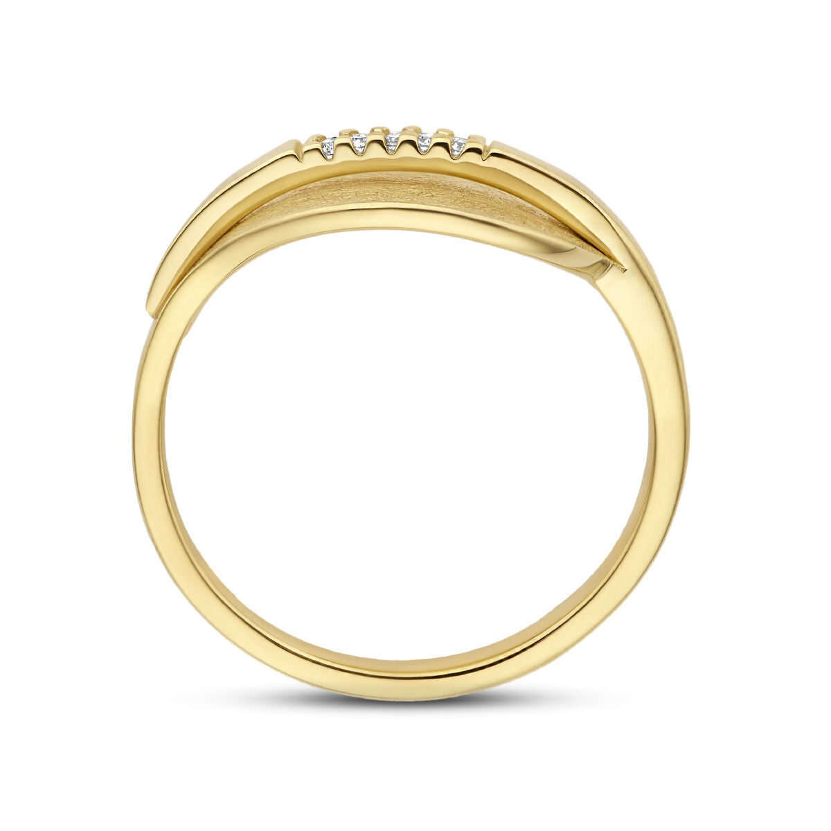 pierścionek liść zarysowany diament 0.025ct h si 14K żółte złoto