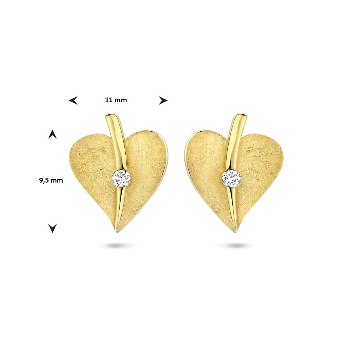 kolczyki wkrętki serce zarysowane diament 0.04ct (2x 0.02ct) h si 14K żółte złoto