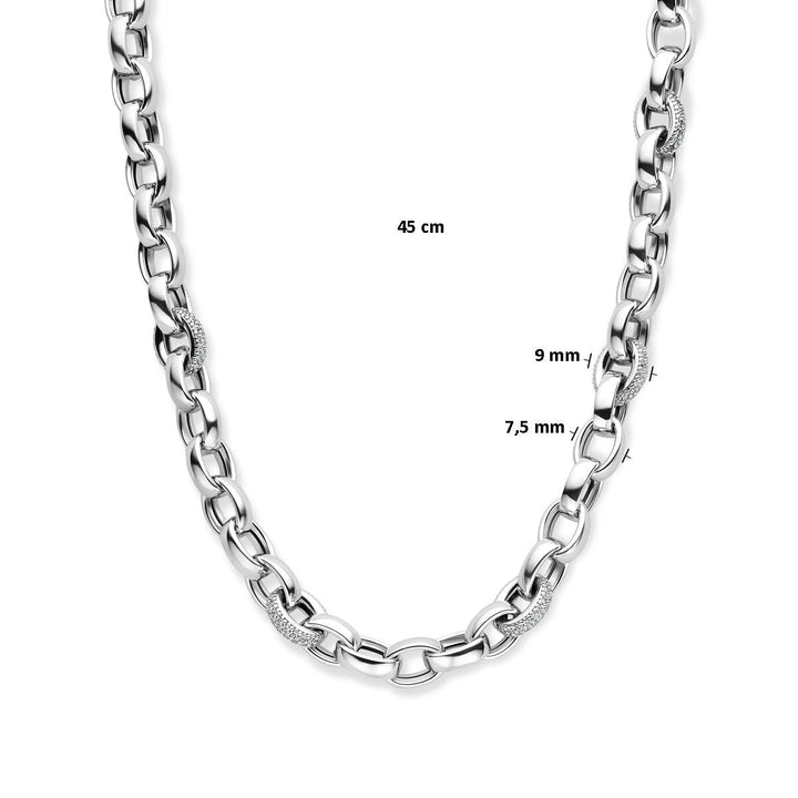 collier jasseron ovaal zirkonia 7,5 mm 45 cm zilver gerhodineerd