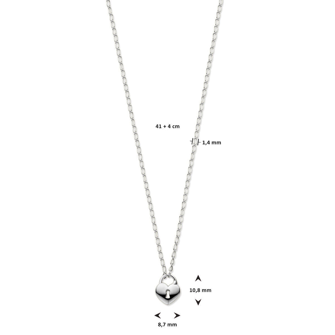 Zilveren ketting dames hart en slot gerhodineerd