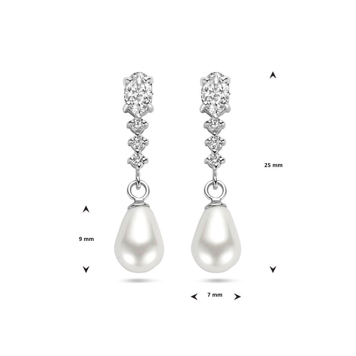 oorhangers zirkonia en parel zilver gerhodineerd