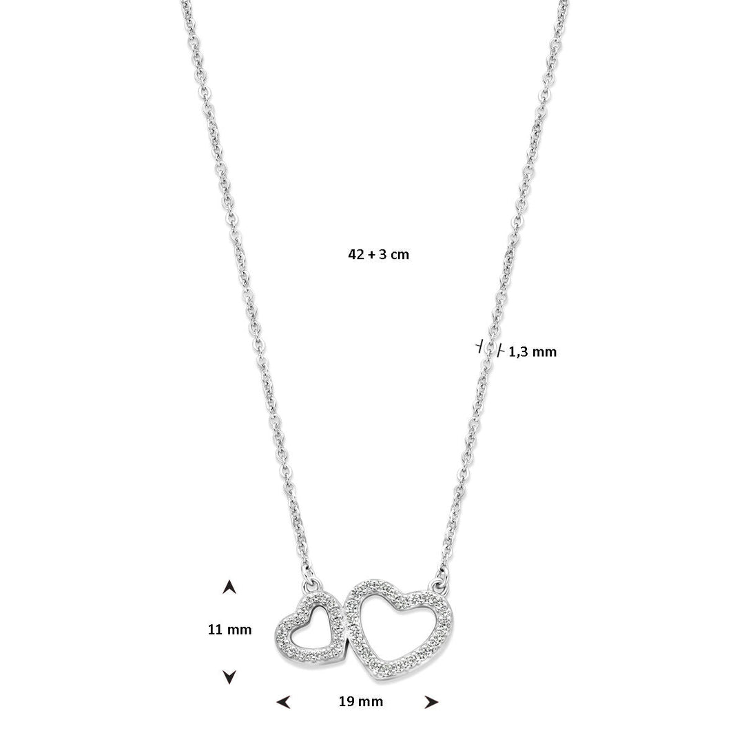 Zilveren ketting dames hartjes zirkonia gerhodineerd
