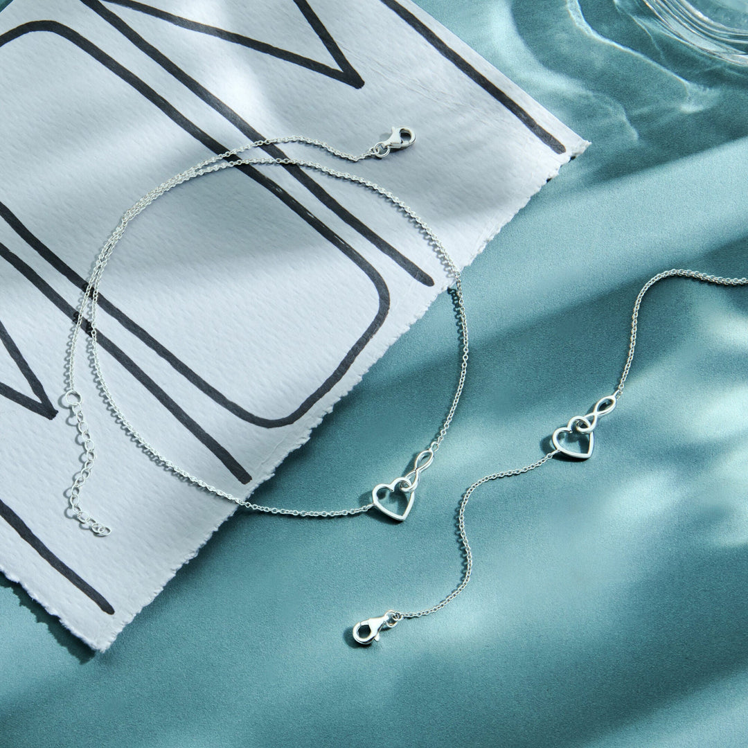 Zilveren ketting dames hart en infinity gerhodineerd