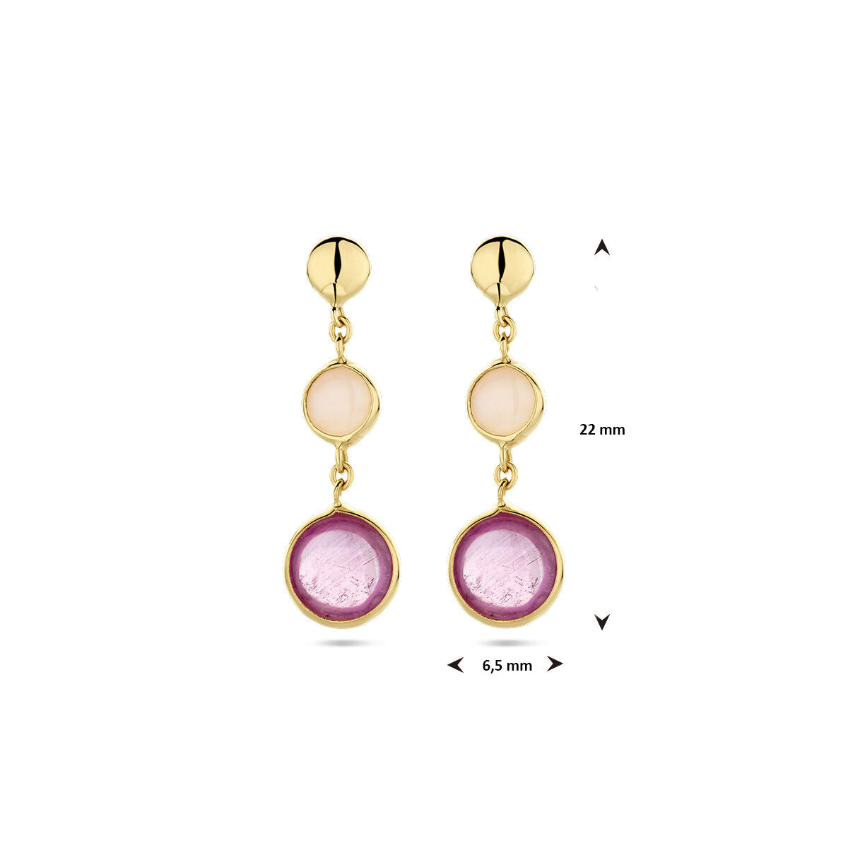 kolczyki różowy rubin i różowy opal 14K żółte złoto