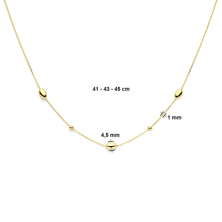 Gouden dames ketting ovaaltjes en bolletjes 14K