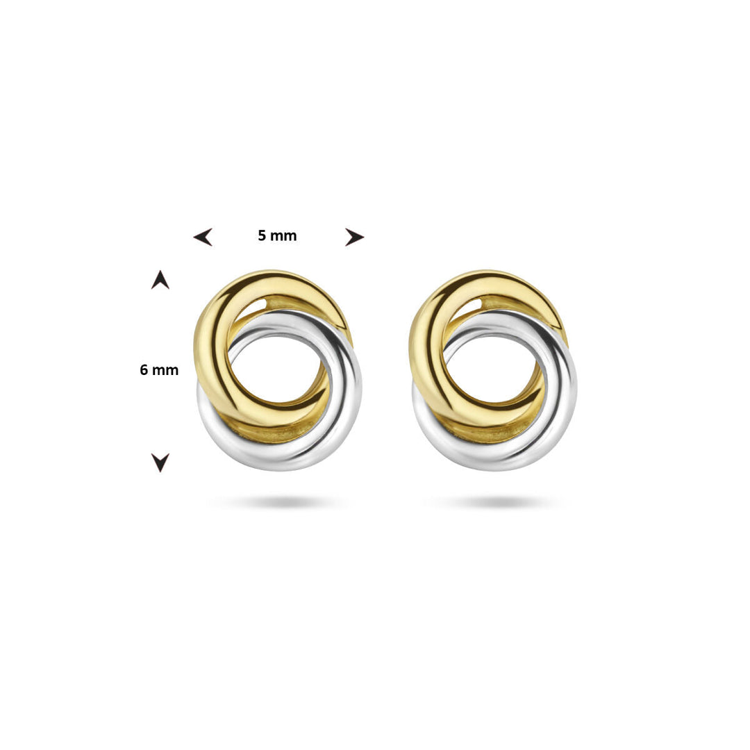 oorknoppen rondjes bicolor gestift 14K geelgoud