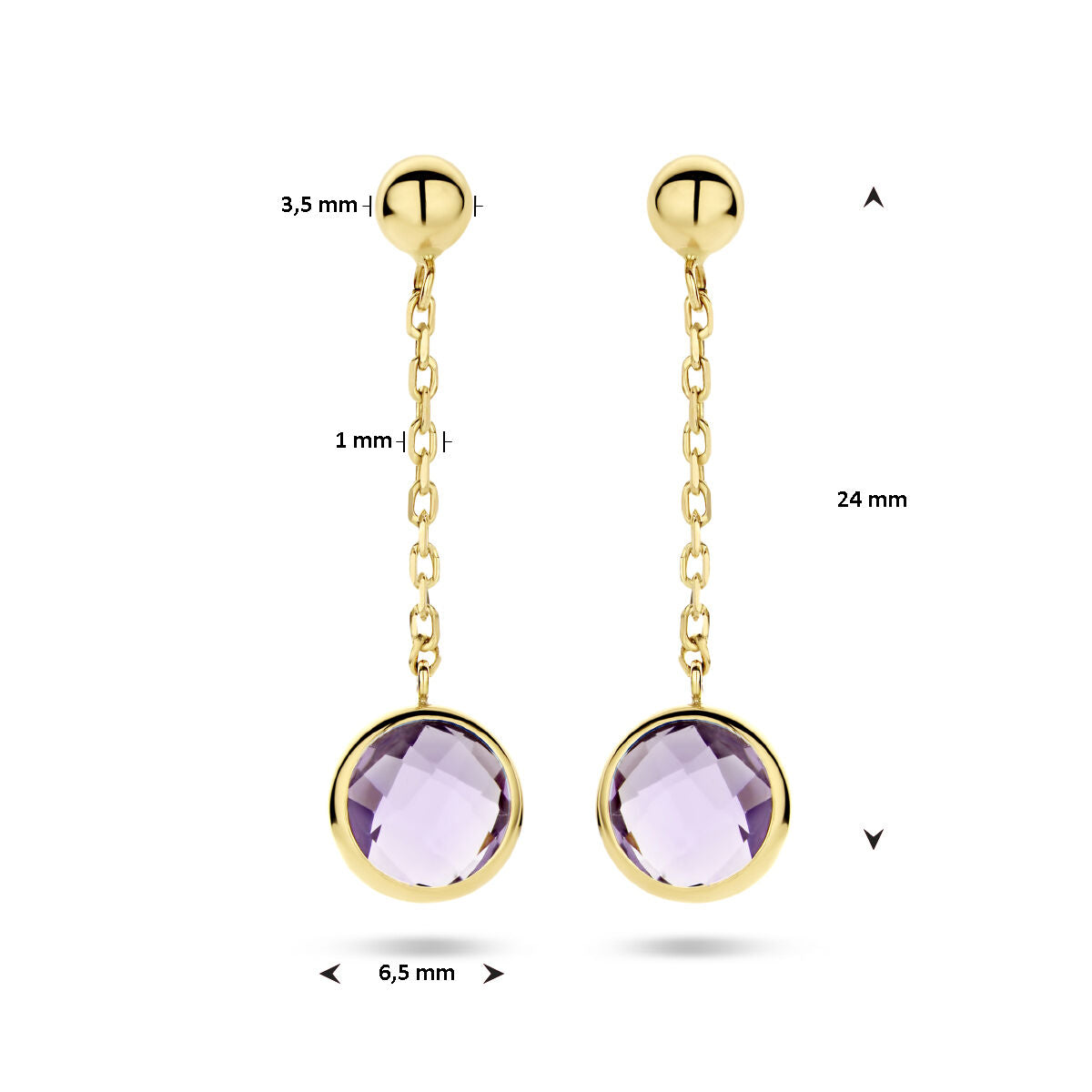 kolczyki ametyst 14K żółte złoto