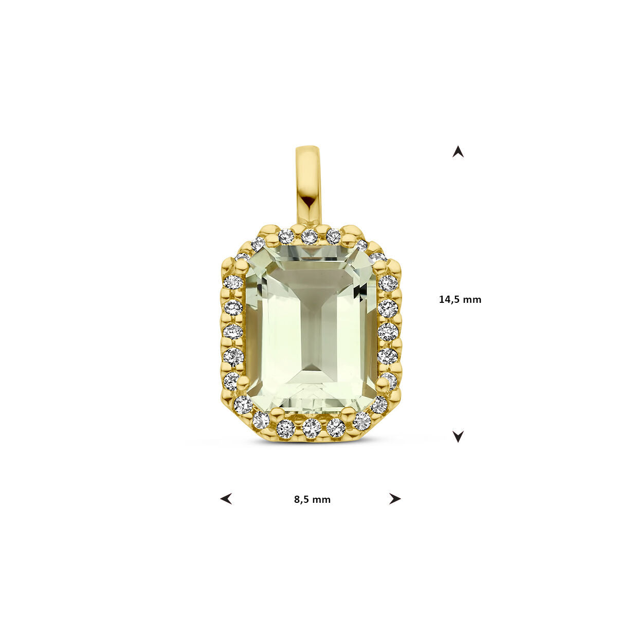 wisiorek zielony ametyst i diament 0.10ct h si halo 14K żółte złoto