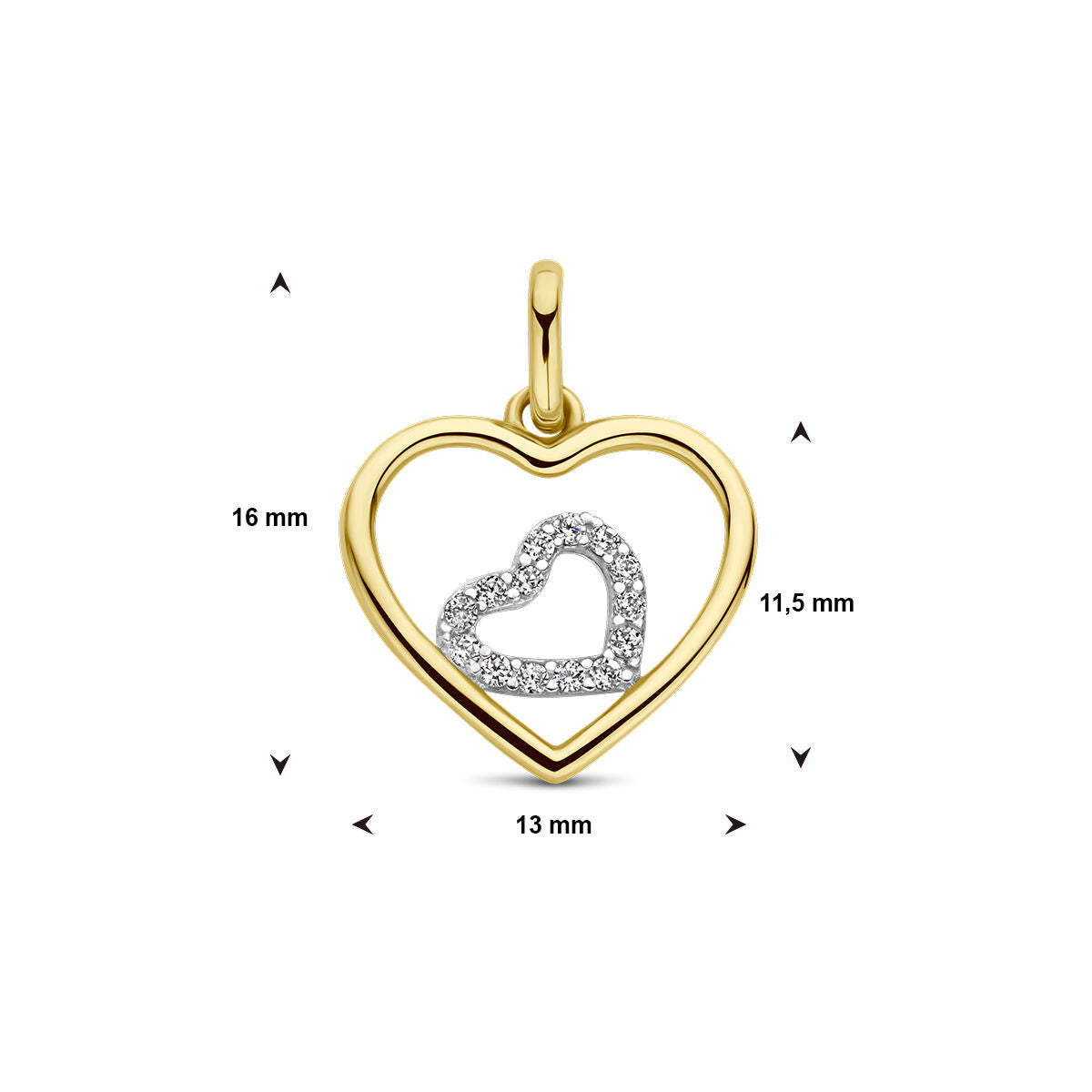 wisiorek serce cyrkonia 14K bicolor złoto żółte/białe