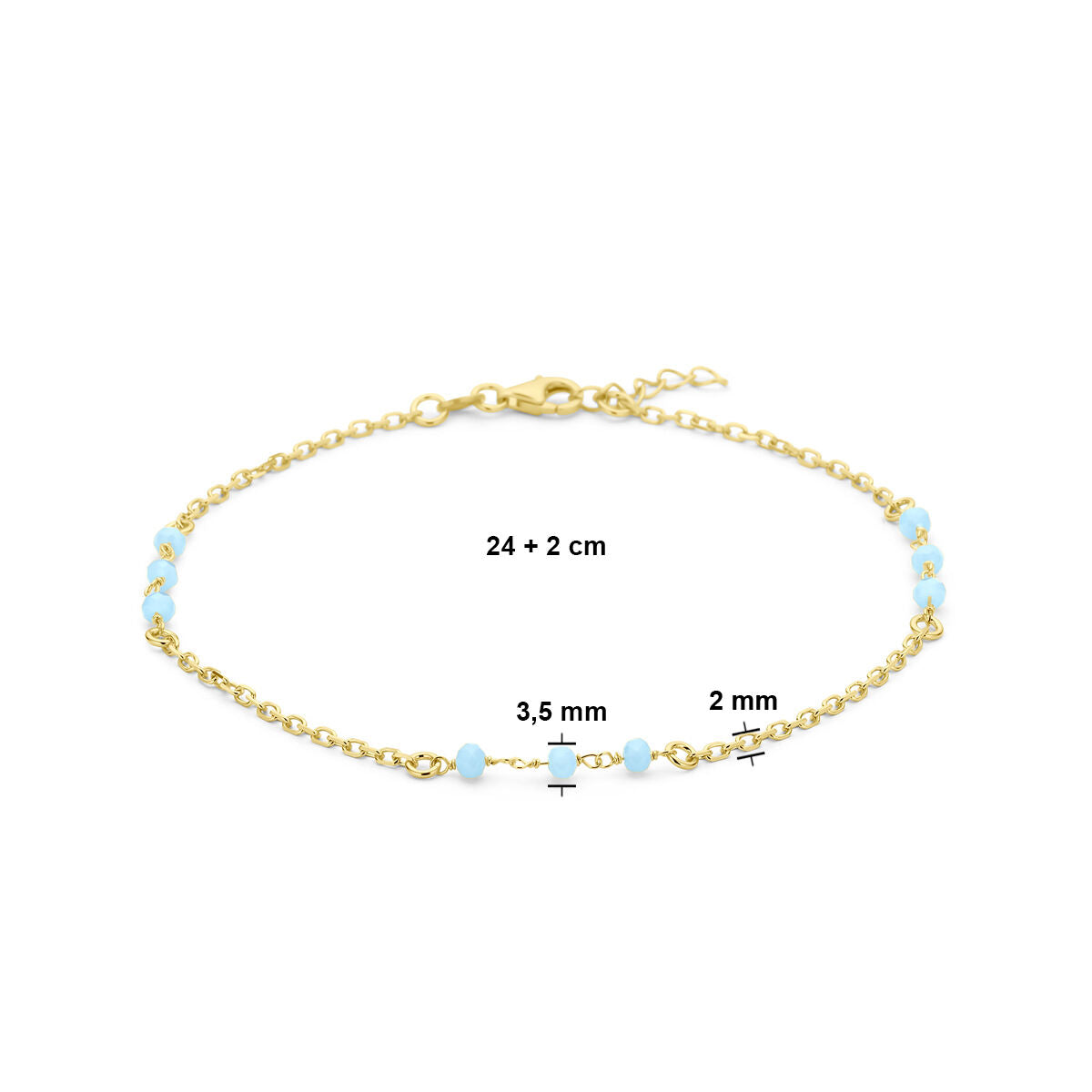 bransoletka z niebieskimi kryształowymi kulkami 24 + 2 cm 3 mikrony pozłacane srebro (żółte)