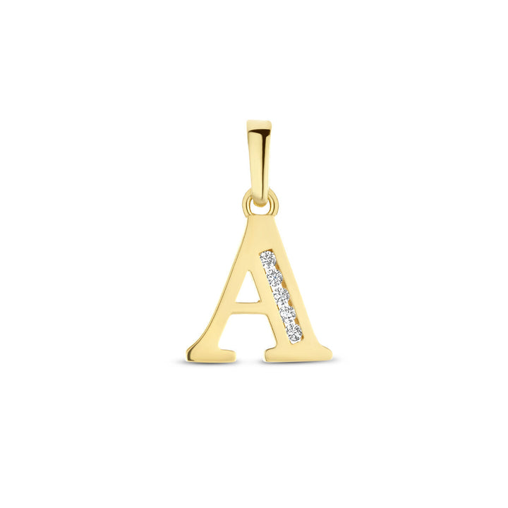 De hanger letter zirkonia 14K geelgoud van Van der Kooij Collectie heeft een rij fonkelende zirkonia's en een gepolijste afwerking, met een handig lusje voor aan je ketting.