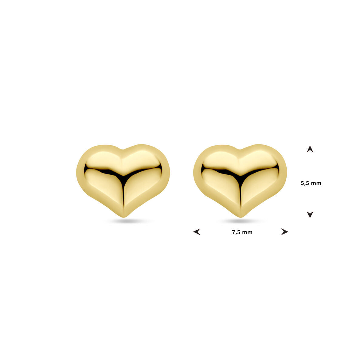 kolczyki wkrętki serce 5,5 mm 14K żółte złoto