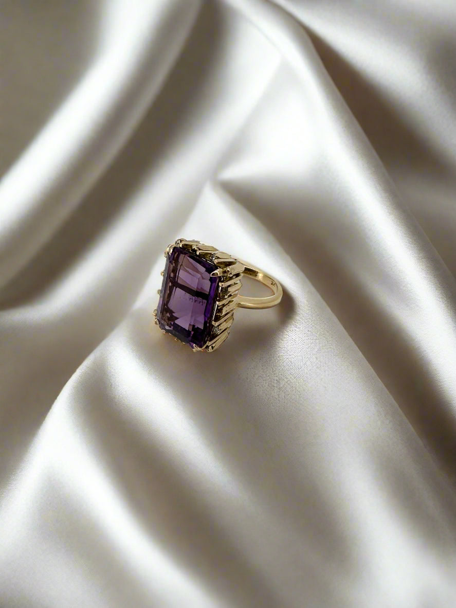 vintage złoty pierścionek ametyst i diament 14k 10.7gr