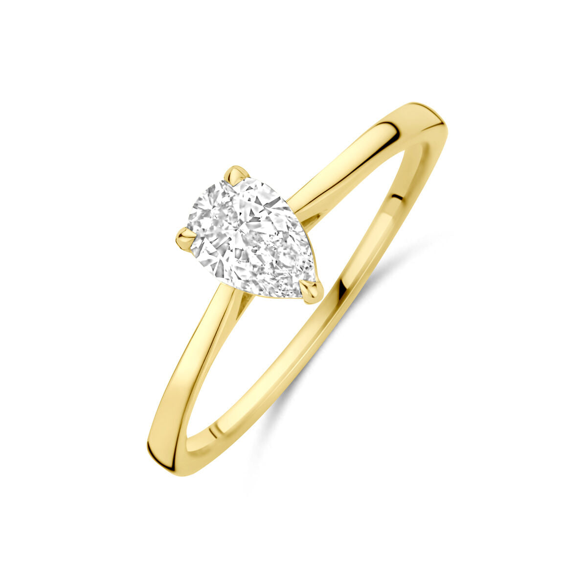 Pierścionek z lab-grown diamentem 0,50 ct w kształcie gruszki, złota obrączka 14K.