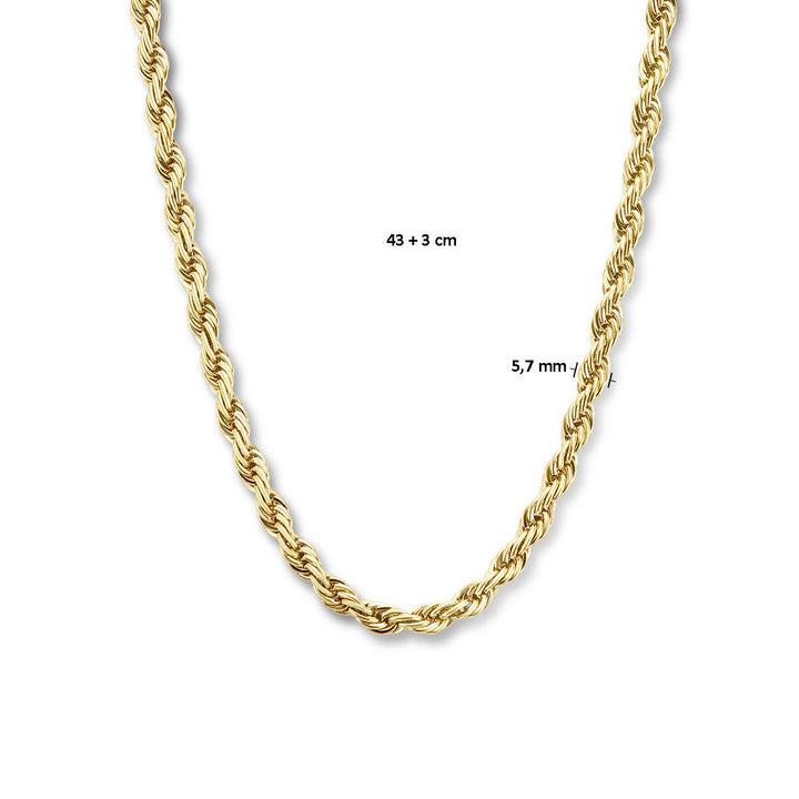 collier koord 5,7 mm 43 + 3 cm ion plating edelstaal