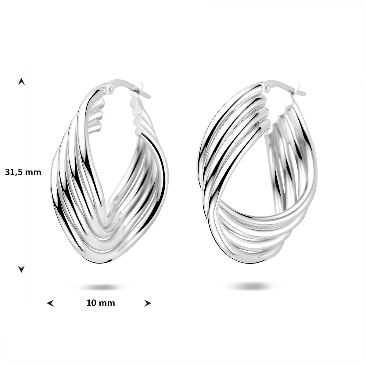 Rodowane srebrne damskie kolczyki koła – 31,5 mm